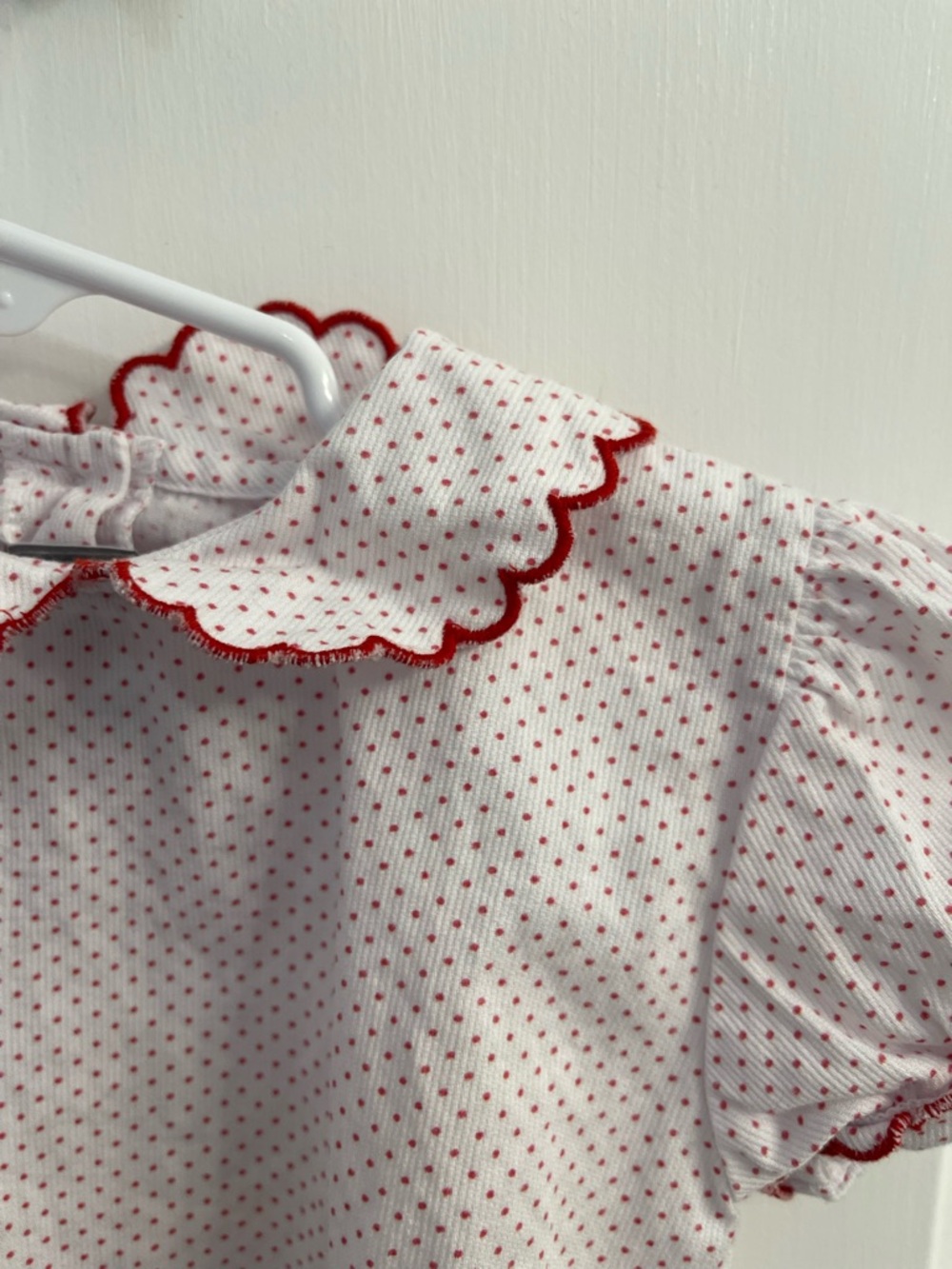 Girls White Top with Red Dot Print and Scalloped Trim - Picture 2 of 6
